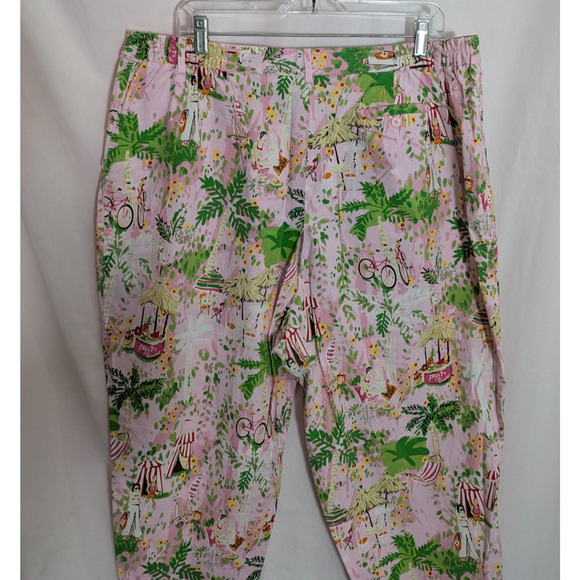 Vtg Larry Levine Pink Beach Tropical Stretch Ankle Pants Size 22W Cotton G1 - Picture 4 of 5